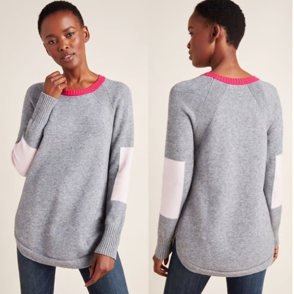 Anthropologie Sweaters - Anthropologie Rebekah Gray and Pink Colorblock Sweater Tunic